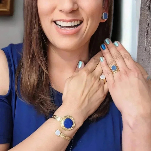 🆕️Handcrafted Turkish 18K Gold Plated Brass Sapphire Jewelry Set - Adjustable - Picture 5 of 10